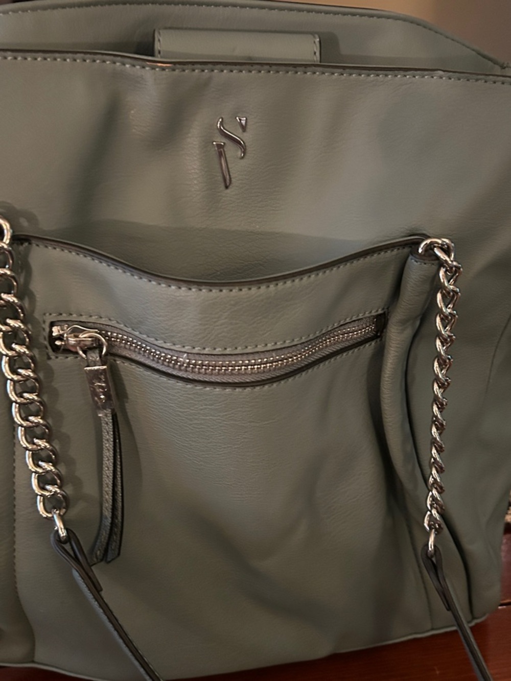 Vera Wang Sage Green Tote with Silver Chain Straps
